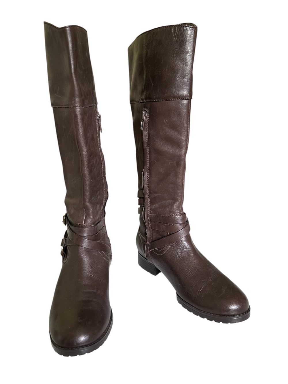 Lauren Ralph Lauren Savion Brown Leather Riding Boots Harness Knee High 6B